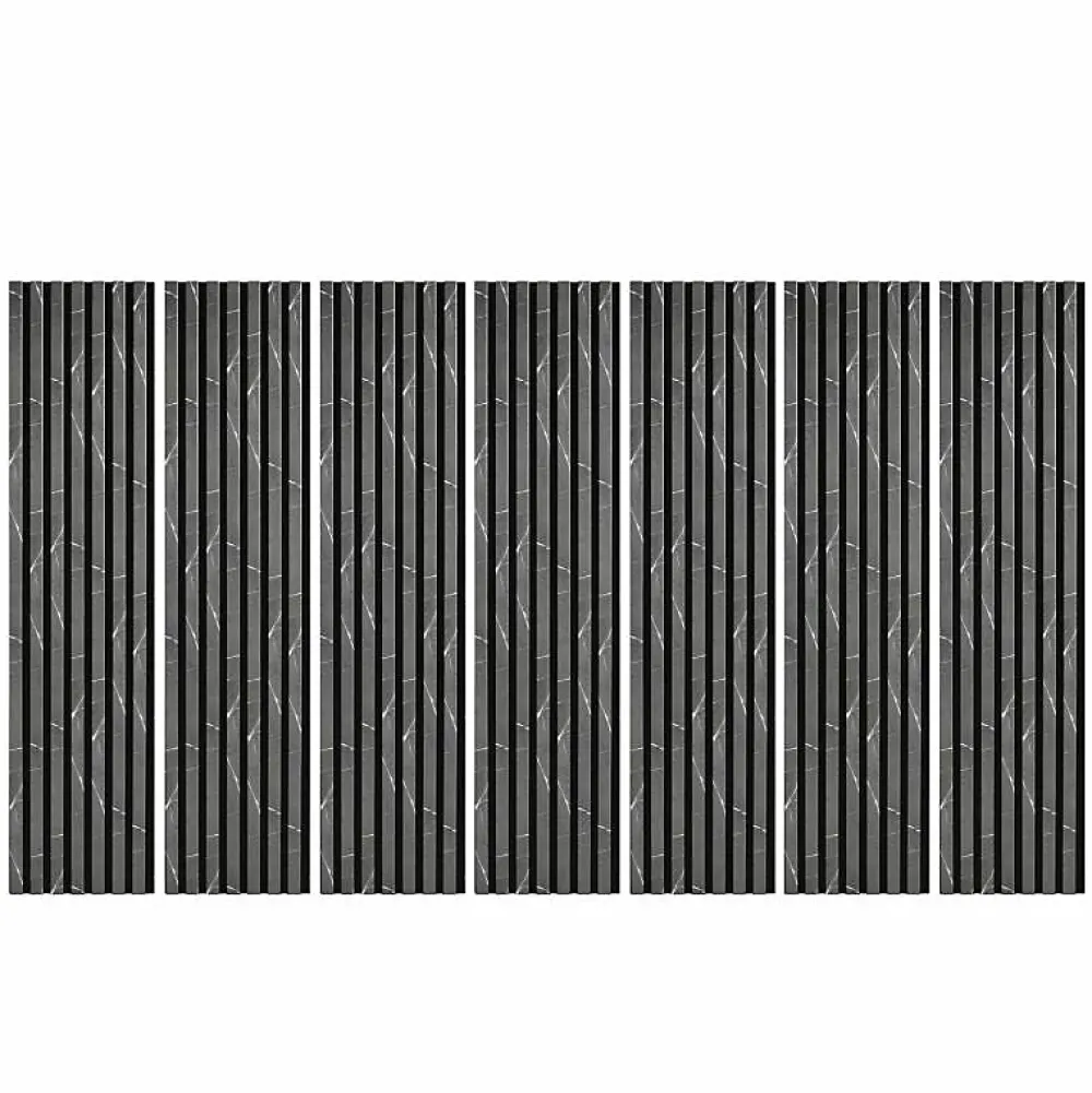 Decoon Panneau Tasseau Bois<Lot de 7 Panneaux muraux tasseaux bois 120 x 30 x 1,9 cm - Tête de lit - Lamelles décor marbre noir / feutrine noir - 2,52m²