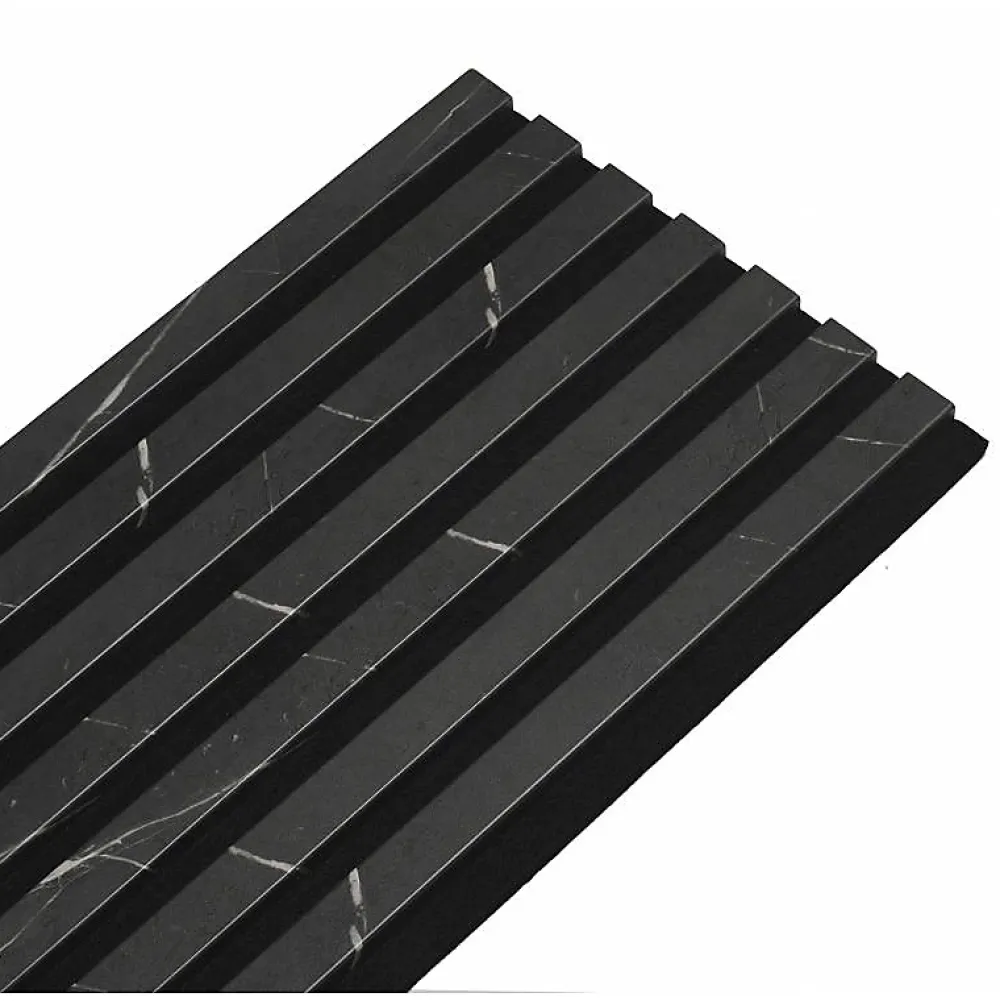 Decoon Panneau Tasseau Bois<Lot de 7 Panneaux muraux tasseaux bois 120 x 30 x 1,9 cm - Tête de lit - Lamelles décor marbre noir / feutrine noir - 2,52m²