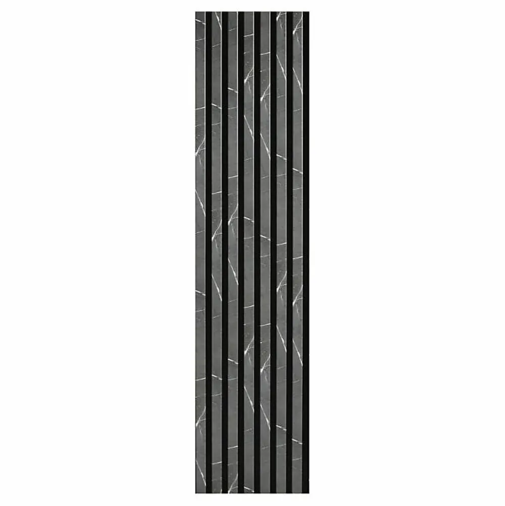 Decoon Panneau Tasseau Bois<Lot de 7 Panneaux muraux tasseaux bois 120 x 30 x 1,9 cm - Tête de lit - Lamelles décor marbre noir / feutrine noir - 2,52m²
