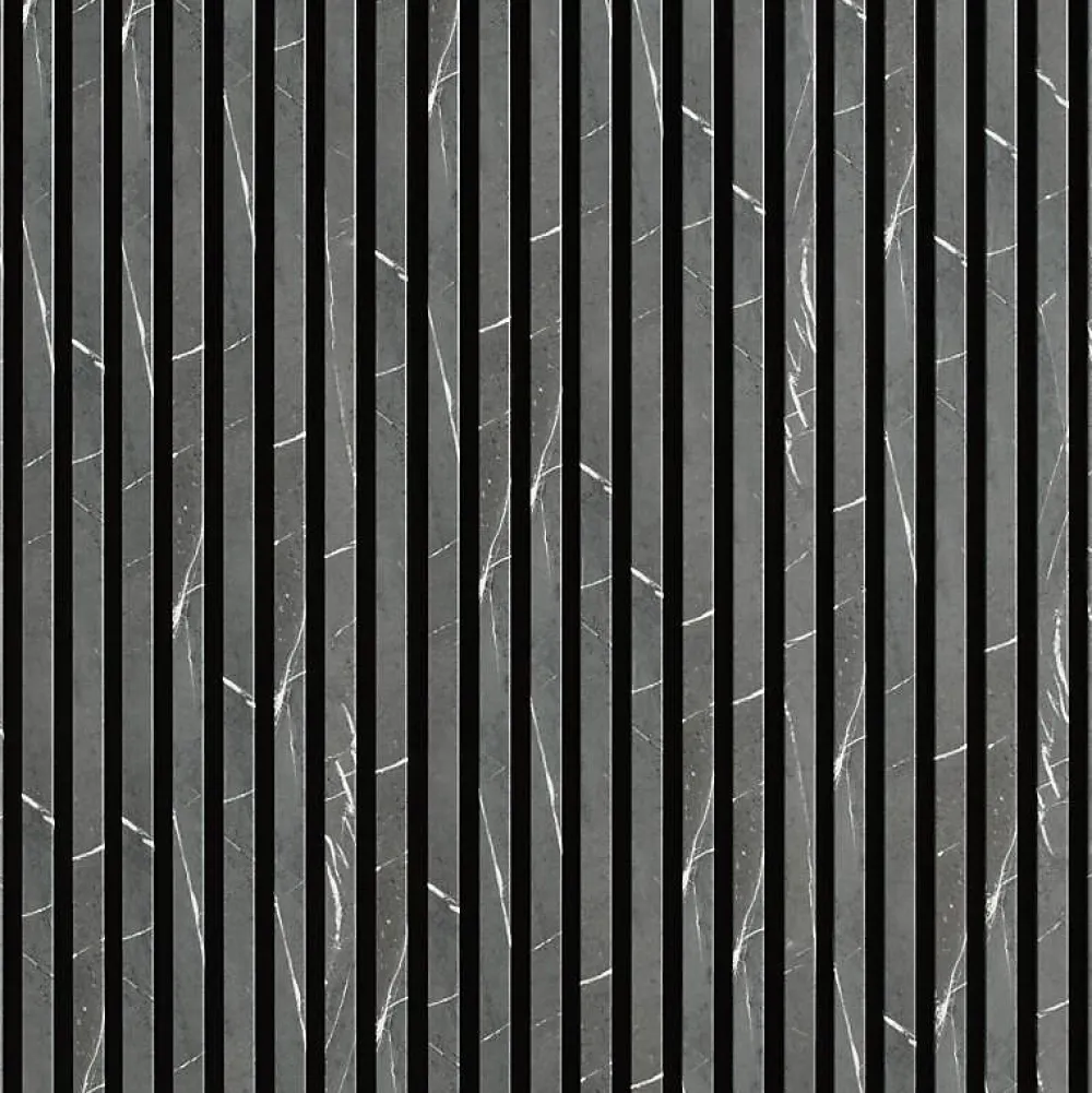 Decoon Panneau Tasseau Bois<Lot de 7 Panneaux muraux tasseaux bois 120 x 30 x 1,9 cm - Tête de lit - Lamelles décor marbre noir / feutrine noir - 2,52m²