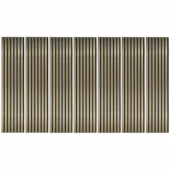 Decoon Panneau Tasseau Bois<Lot de 7 Panneaux muraux tasseaux bois 120 x 30 x 1,9 cm - Pack tête de lit - Lamelles gold / feutrine noir - 2,52m²