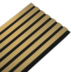 Decoon Panneau Tasseau Bois<Lot de 7 Panneaux muraux tasseaux bois 120 x 30 x 1,9 cm - Pack tête de lit - Lamelles gold / feutrine noir - 2,52m²