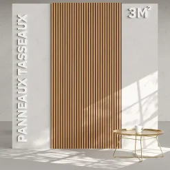 Mon Marché Déco Panneau Tasseau Bois<Lot de 2 Panneaux Tasseaux Bois - Teck Thaï Feutre Noir - 3 m², 2500 x 600 mm,