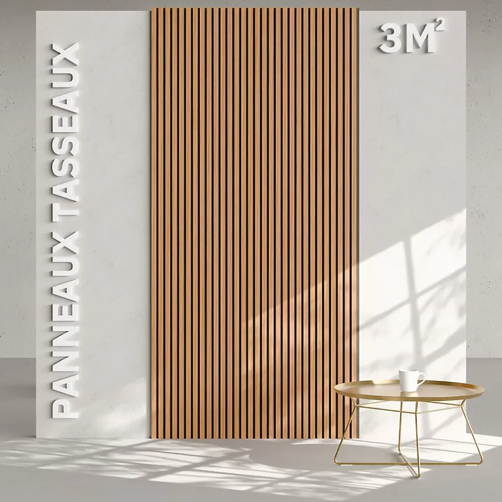 Mon Marché Déco Panneau Tasseau Bois<Lot de 2 Panneaux Tasseaux Bois - Teck Thaï Feutre Noir - 3 m², 2500 x 600 mm,