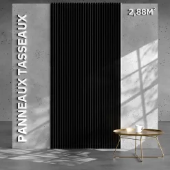 Mon Marché Déco Lot de 2 Panneaux Tasseaux Bois - Noir Feutre Blanc - 2,88 m², 2500 x 600 mm,- Panneau Tasseau Bois