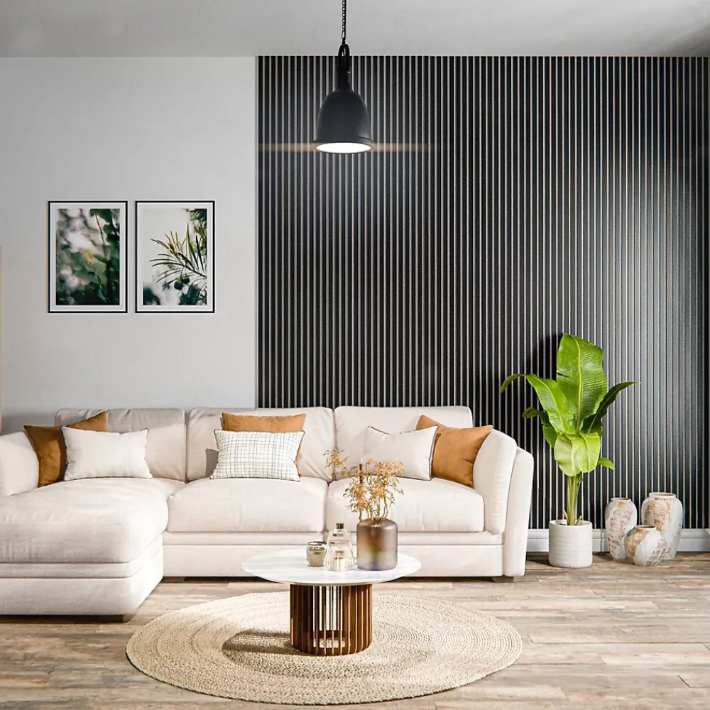 Mon Marché Déco Lot de 2 Panneaux Tasseaux Bois - Noir Feutre Blanc - 2,88 m², 2500 x 600 mm,- Panneau Tasseau Bois