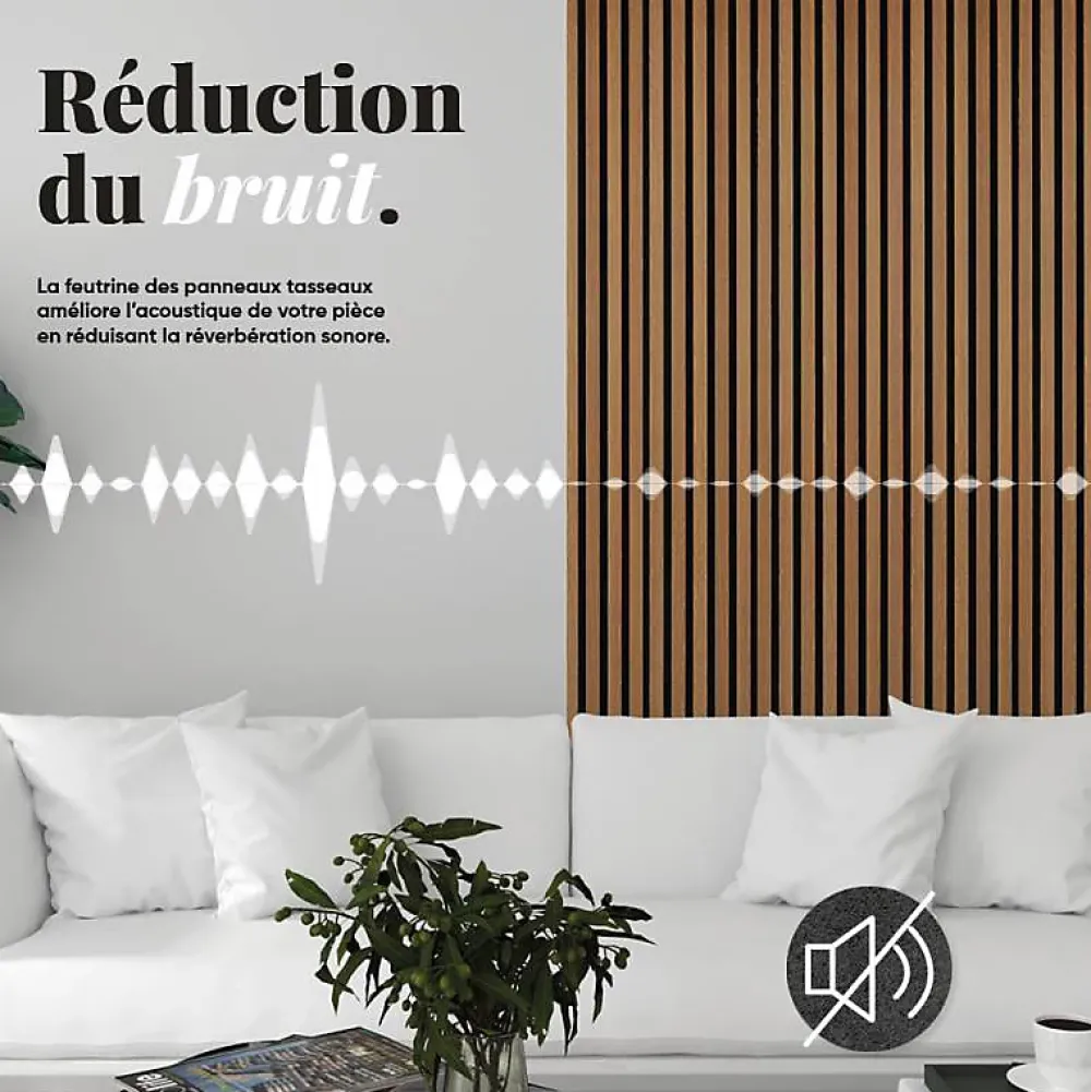 Decoon Lot de 2 Panneaux tasseaux bois 250 x 30 x 1,9 cm - décor chêne clair fond noir - 1,5m²- Panneau Tasseau Bois