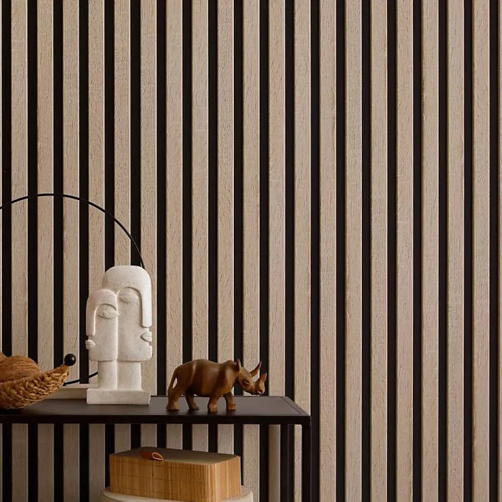 Decoon Panneau Tasseau Bois<Lot de 5 Panneaux tasseaux bois 250 x 30 x 1,9 cm - décor chêne clair fond noir - 3,75m²