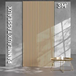 Mon Marché Déco Lot de 2 Panneaux Tasseaux Bois - Chêne Feutre Noir - 3 m², 2500 x 600 mm,- Panneau Tasseau Bois