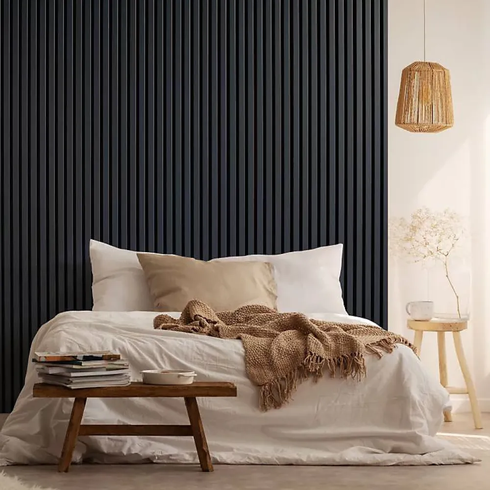 Decoon Lot de 2 Panneaux tasseaux bois 250 x 30 x 1,9 cm - bleu nuit/feutrine noir - 1,5m²- Panneau Tasseau Bois
