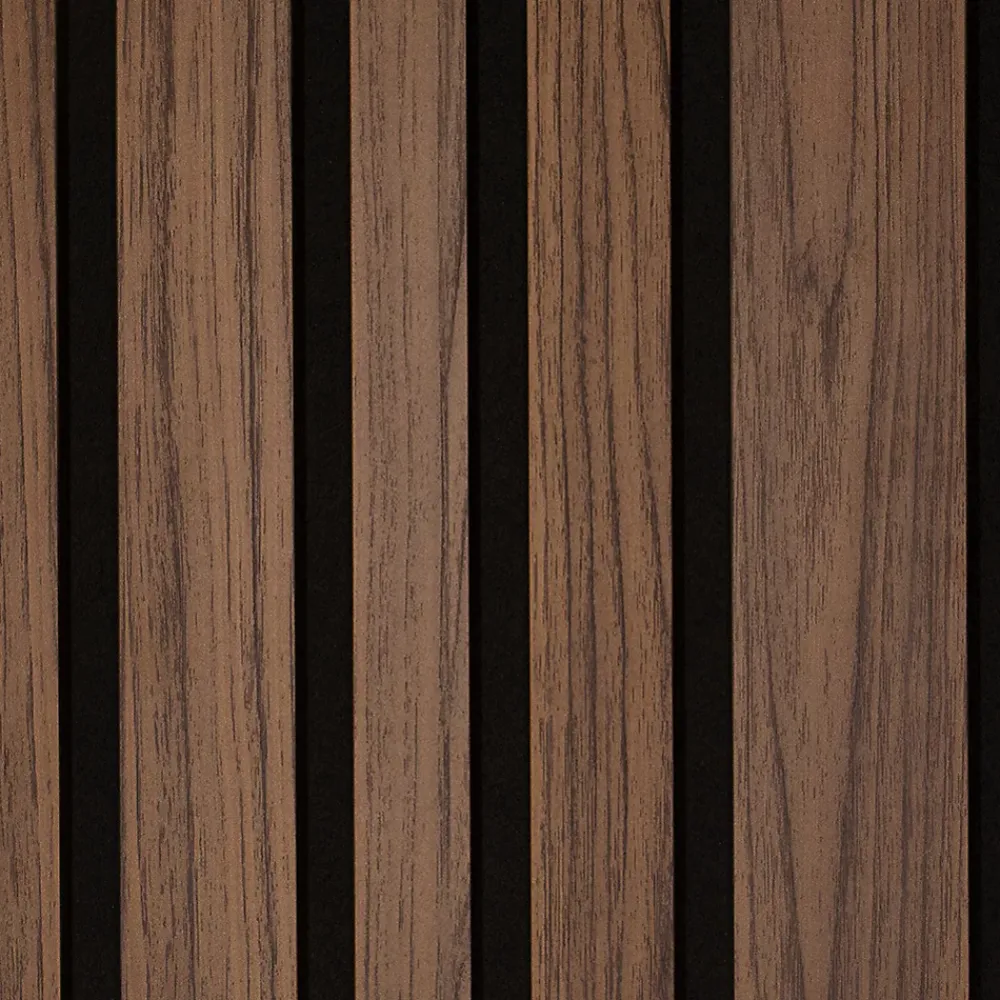 Forestea Panneau Tasseau Bois<Lot de 2 Panneaux tasseaux acoustic asymétrique lamelles MDF noyer naturel sur fond noir 2600 x 300 x 17 mm -