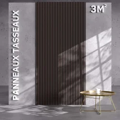 Mon Marché Déco Lot de 2 Panneaux Tasseaux Bois - Noyer Feutre Noir - 3 m², 2500 x 600 mm,- Panneau Tasseau Bois