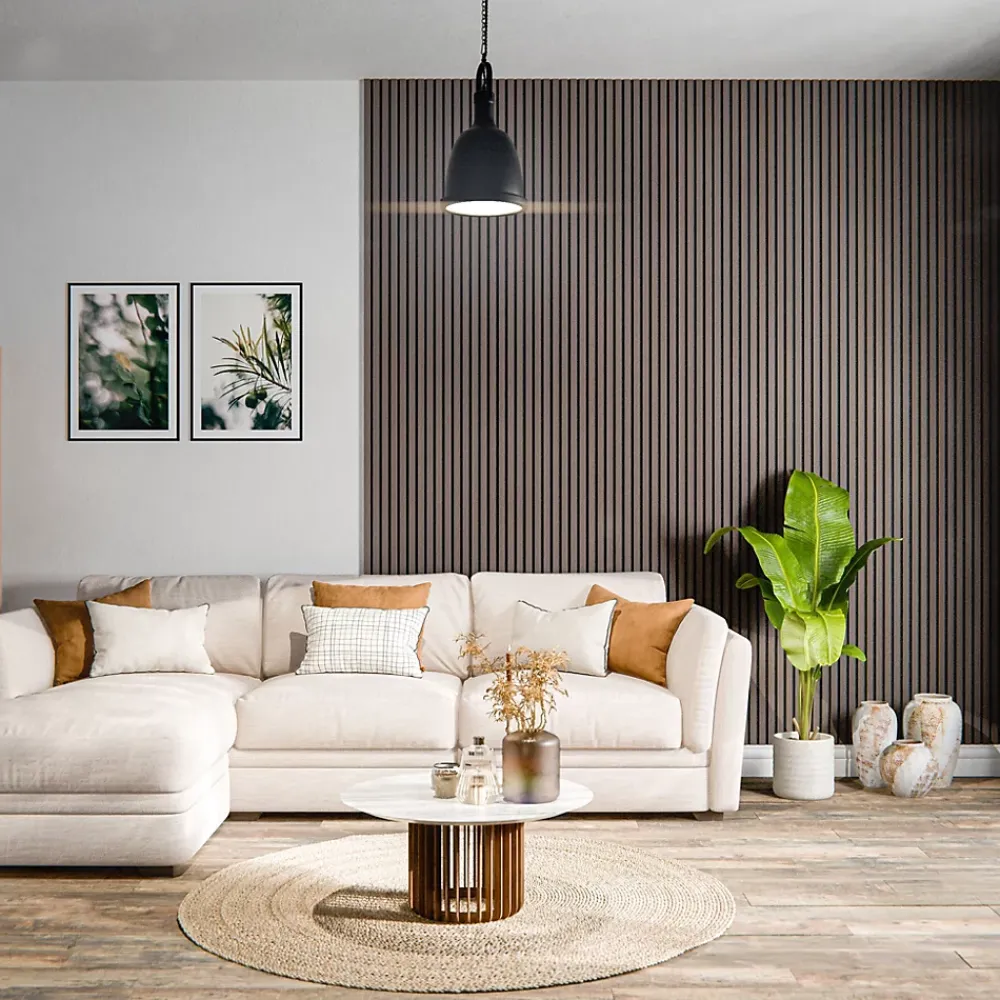 Mon Marché Déco Lot de 2 Panneaux Tasseaux Bois - Noyer Feutre Noir - 3 m², 2500 x 600 mm,- Panneau Tasseau Bois