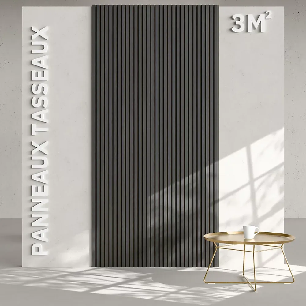 Mon Marché Déco Lot de 2 Panneaux Tasseaux Bois - Chêne Noir Feutre Noir - 3 m², 2500 x 600 mm,- Panneau Tasseau Bois