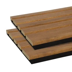 Forestea Lot de 2 Panneaux tasseaux acoustic asymétrique lamelles MDF chêne bronze sur fond noir 2600 x 300 x 17 mm -- Panneau Tasseau Bois