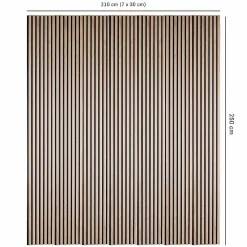 Decoon Lot de 7 panneaux tasseaux bois - 250x30x1 cm - Pack Mur TV bois 210cm - Lamelles chêne clair véritable fond noir - 5,25m²- Panneau Tasseau Bois