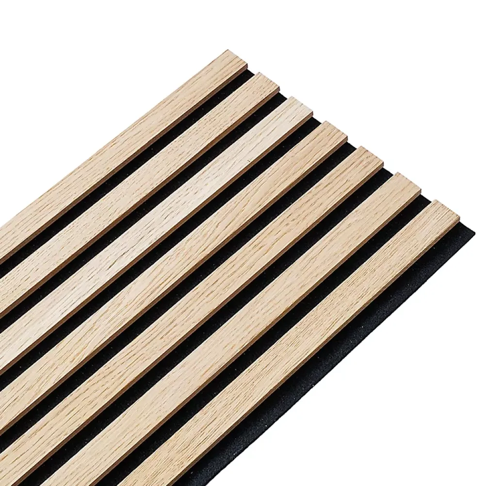 Decoon Lot de 7 panneaux tasseaux bois - 250x30x1 cm - Pack Mur TV bois 210cm - Lamelles chêne clair véritable fond noir - 5,25m²- Panneau Tasseau Bois