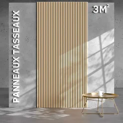 Mon Marché Déco Lot de 2 Panneaux Tasseaux Bois - Chêne Feutre Blanc - 3 m², 2500 x 600 mm,- Panneau Tasseau Bois