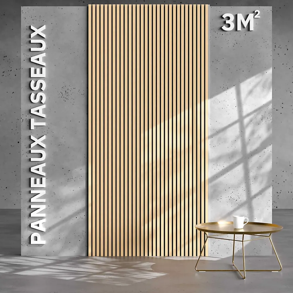 Mon Marché Déco Lot de 2 Panneaux Tasseaux Bois - Chêne Feutre Blanc - 3 m², 2500 x 600 mm,- Panneau Tasseau Bois