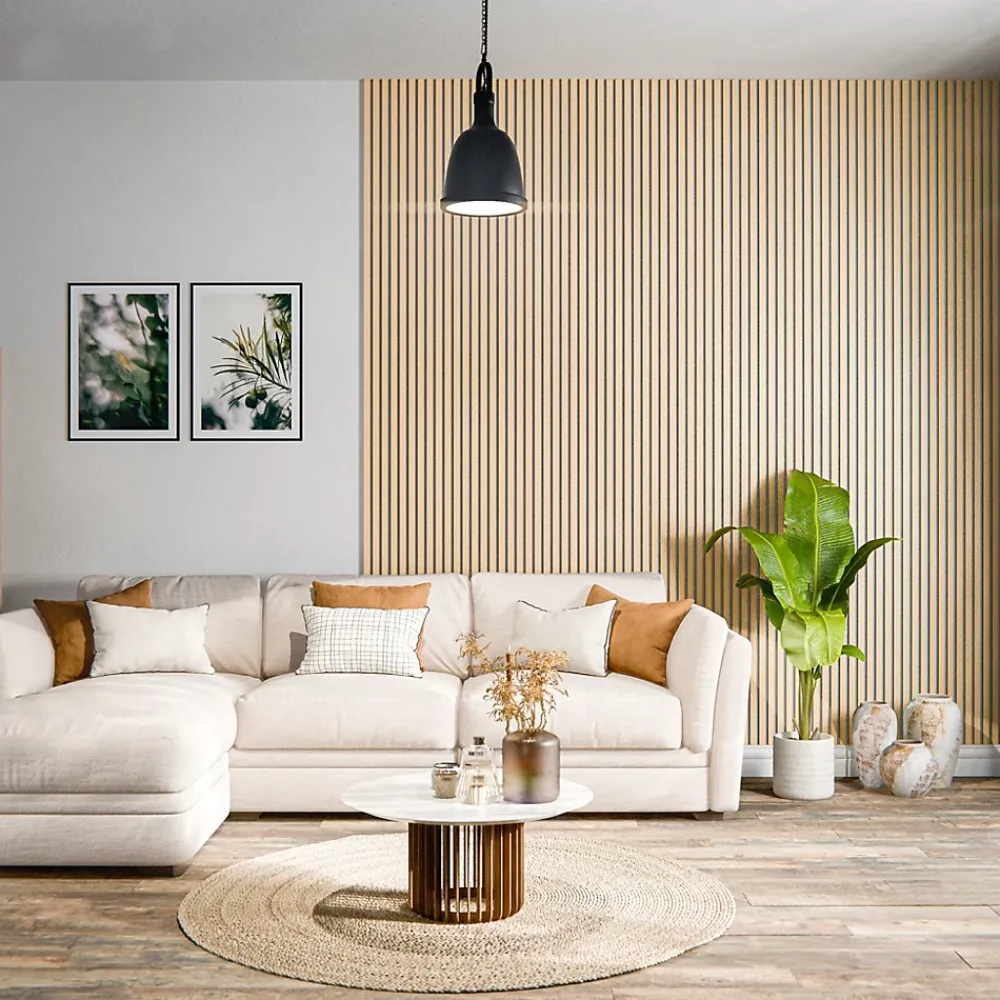 Mon Marché Déco Lot de 2 Panneaux Tasseaux Bois - Chêne Feutre Blanc - 3 m², 2500 x 600 mm,- Panneau Tasseau Bois