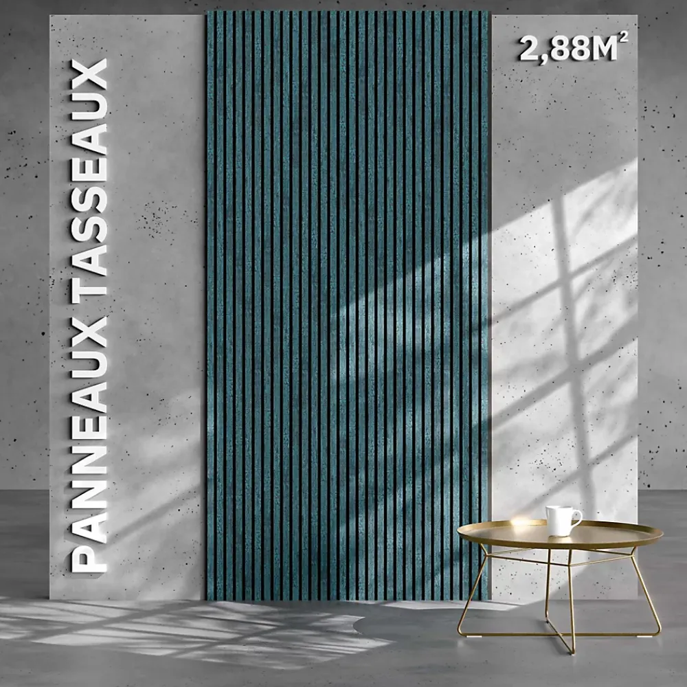 Mon Marché Déco Panneau Tasseau Bois<Lot de 2 Panneaux Tasseaux Bois - Bleu Oxyde Feutre Noir - 2,88 m², 2500 x 600 mm,