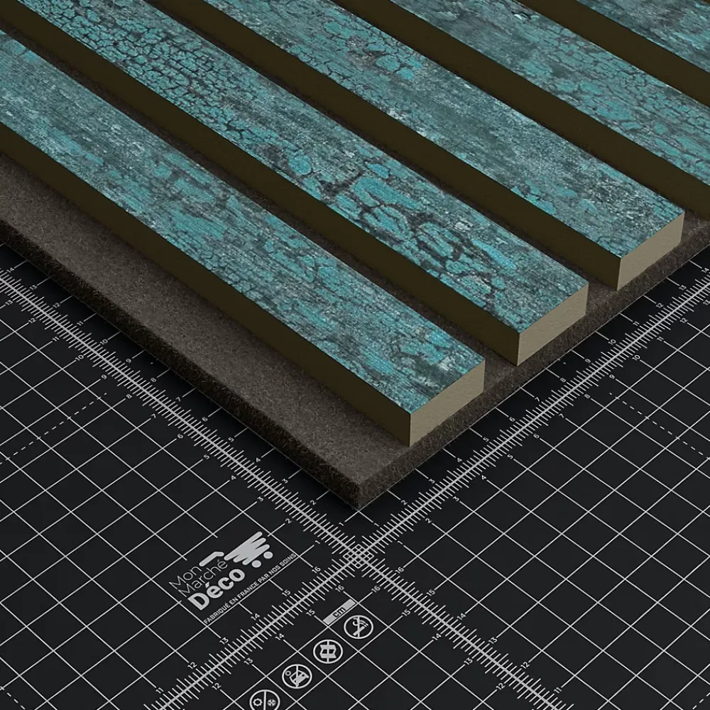 Mon Marché Déco Panneau Tasseau Bois<Lot de 2 Panneaux Tasseaux Bois - Bleu Oxyde Feutre Noir - 2,88 m², 2500 x 600 mm,