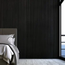 Decoon Panneau Tasseau Bois<Lot de 2 Panneaux tasseaux bois 250 x 30 x 1,9 cm - Lamelles placage noir fond noir - 1,5m²