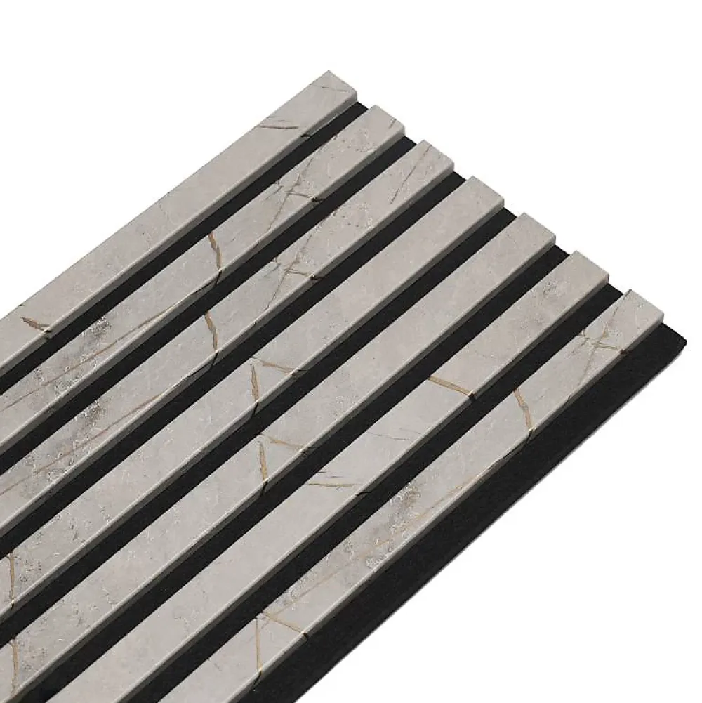 Decoon Lot de 4 Panneaux tasseaux bois 250 x 30 x 1,9 cm - décor marbre gris/feutrine noir - 3m²- Panneau Tasseau Bois