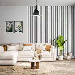 Mon Marché Déco Panneau Tasseau Bois<Lot de 2 Panneaux Tasseaux Bois - Blanc Feutre Noir - 2,88 m², 2500 x 600 mm,