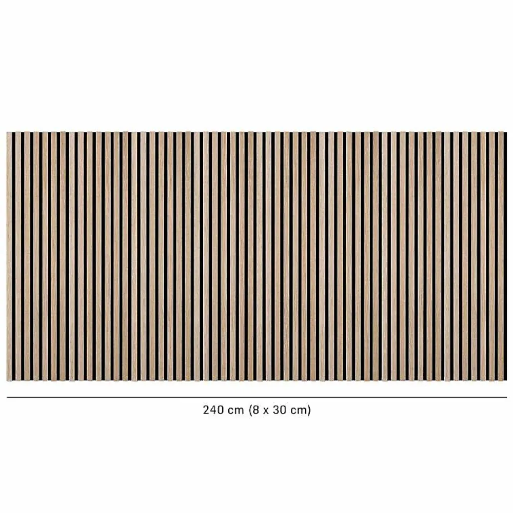 Decoon Panneau Tasseau Bois<Lot de 8 Panneaux tasseaux bois 120x30x1 cm - Pack tête de lit 180 - Lamelles chêne clair véritable fond noir 2,88 m²