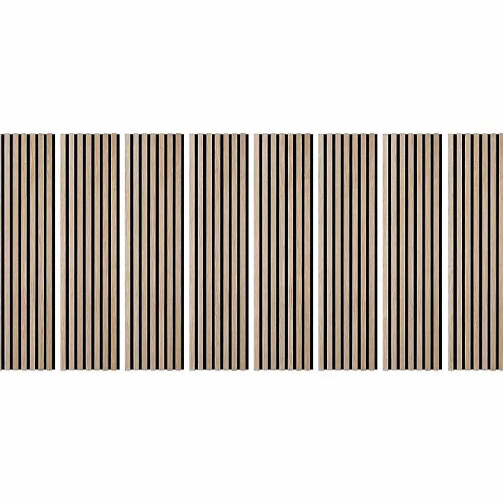 Decoon Panneau Tasseau Bois<Lot de 8 Panneaux tasseaux bois 120x30x1 cm - Pack tête de lit 180 - Lamelles chêne clair véritable fond noir 2,88 m²