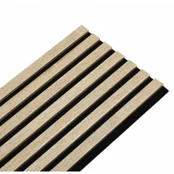 Decoon Lot de 4 Panneaux tasseaux bois 250 x 30 x 1,9 cm - décor chêne clair fond noir - 3m²- Panneau Tasseau Bois