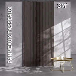 Mon Marché Déco Panneau Tasseau Bois<Lot de 2 Panneaux Tasseaux Bois - Noyer Feutre Blanc - 3 m², 2500 x 600 mm,
