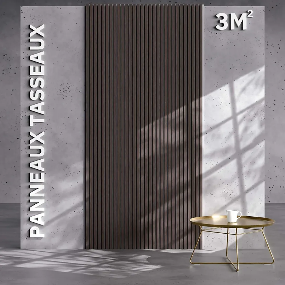 Mon Marché Déco Panneau Tasseau Bois<Lot de 2 Panneaux Tasseaux Bois - Noyer Feutre Blanc - 3 m², 2500 x 600 mm,