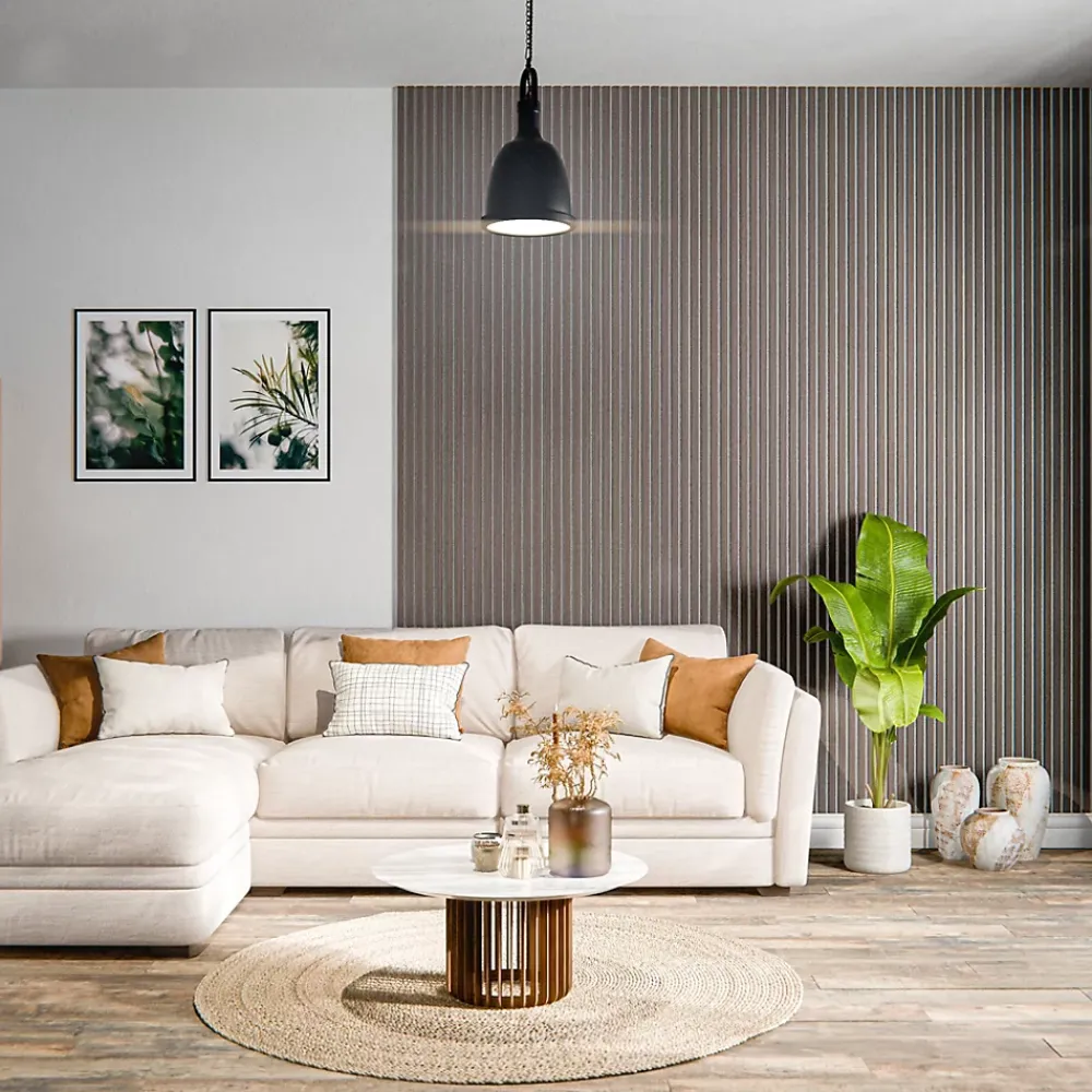 Mon Marché Déco Panneau Tasseau Bois<Lot de 2 Panneaux Tasseaux Bois - Noyer Feutre Blanc - 3 m², 2500 x 600 mm,