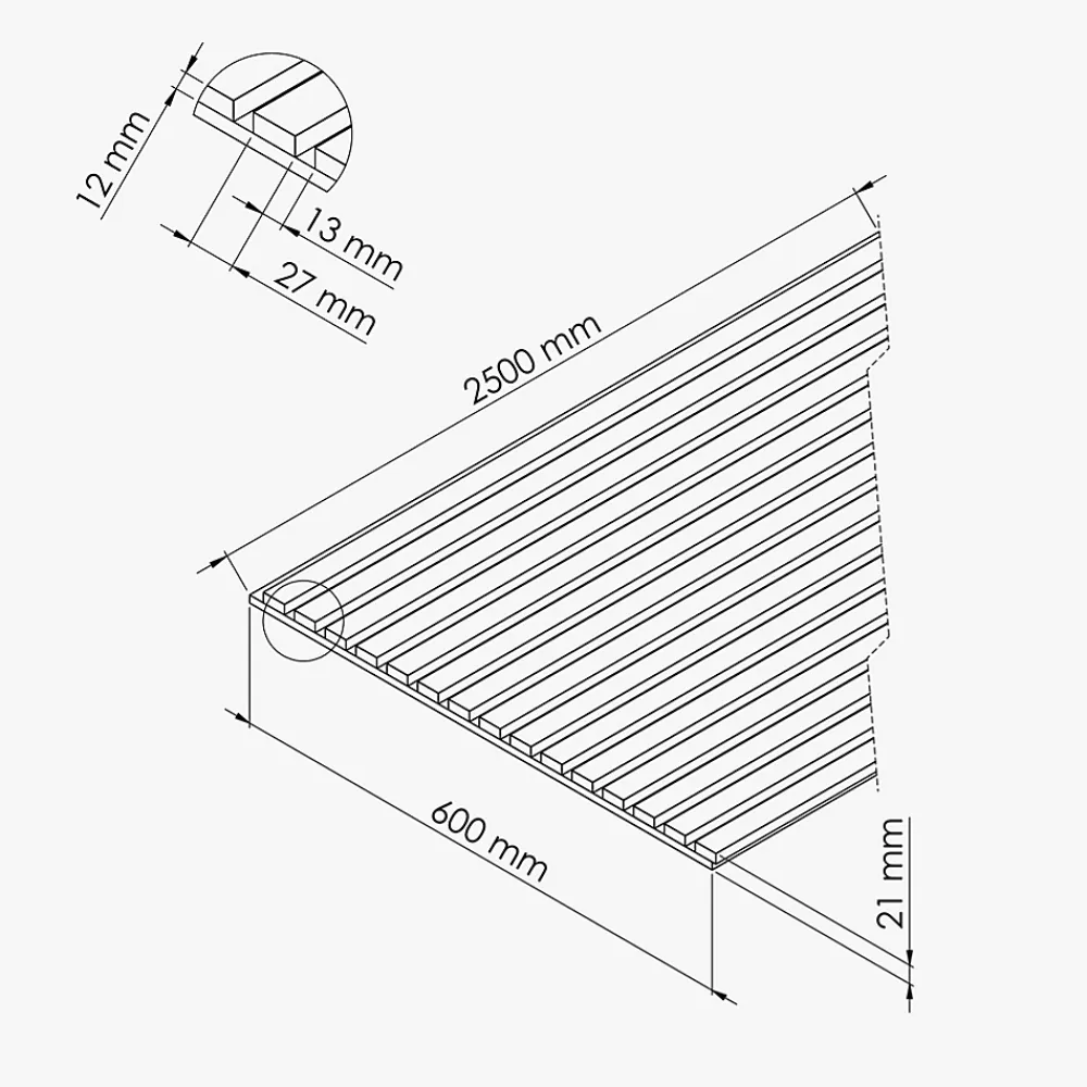 Mon Marché Déco Panneau Tasseau Bois<Lot de 2 Panneaux Tasseaux Bois - Noyer Feutre Blanc - 3 m², 2500 x 600 mm,