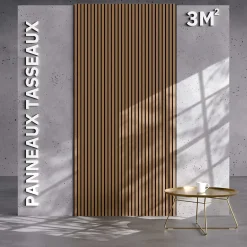Mon Marché Déco Panneau Tasseau Bois<Lot de 2 Panneaux Tasseaux Bois - Chêne Brun Feutre Noir - 3 m², 2500 x 600 mm,