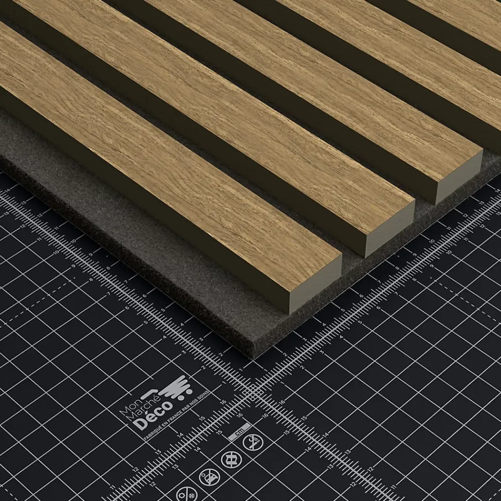 Mon Marché Déco Panneau Tasseau Bois<Lot de 2 Panneaux Tasseaux Bois - Chêne Brun Feutre Noir - 3 m², 2500 x 600 mm,