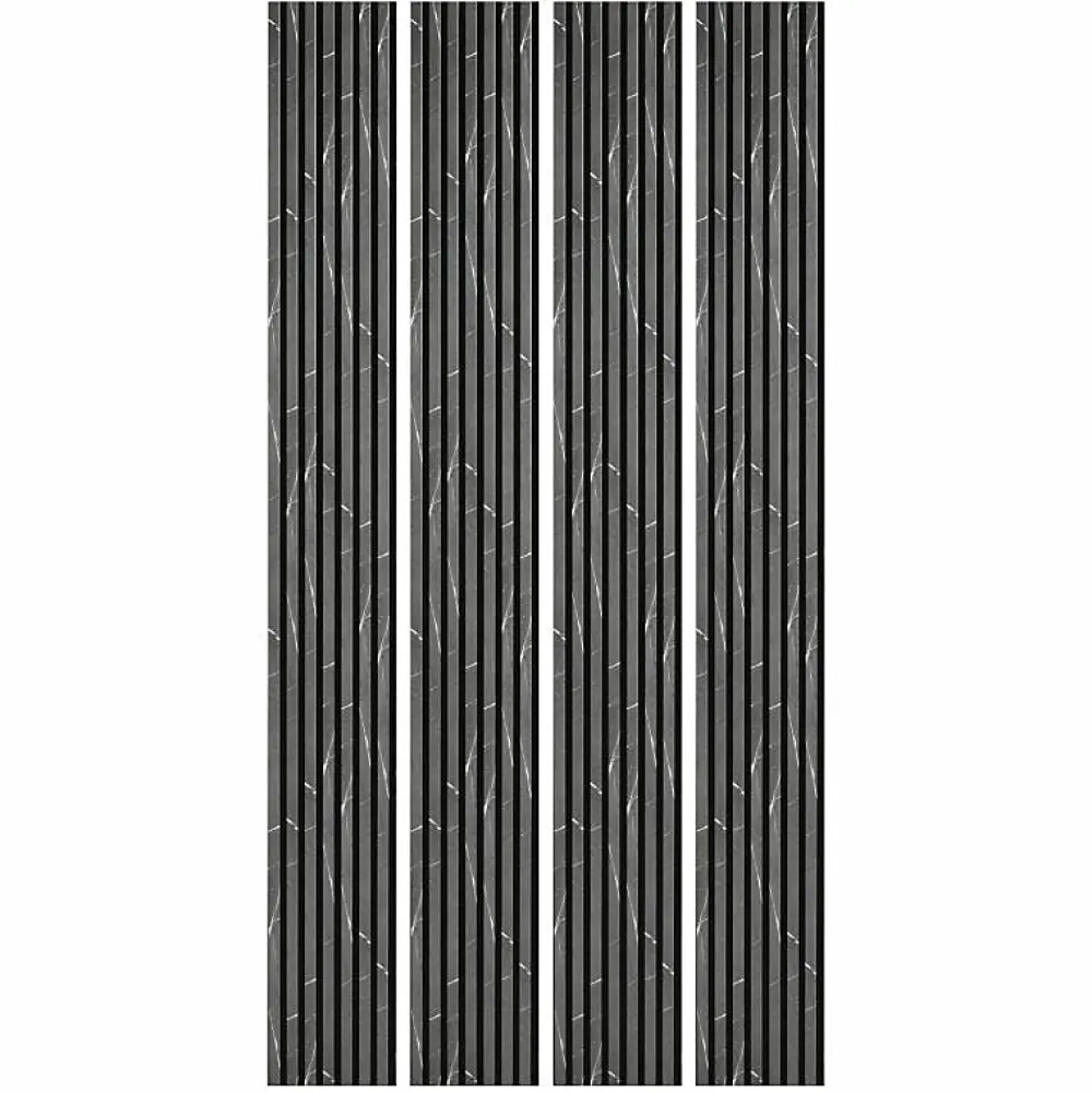 Decoon Lot de 4 Panneaux tasseaux bois 250 x 30 x 1,9 cm - décor marbre noir/feutrine noir - 3m²- Panneau Tasseau Bois