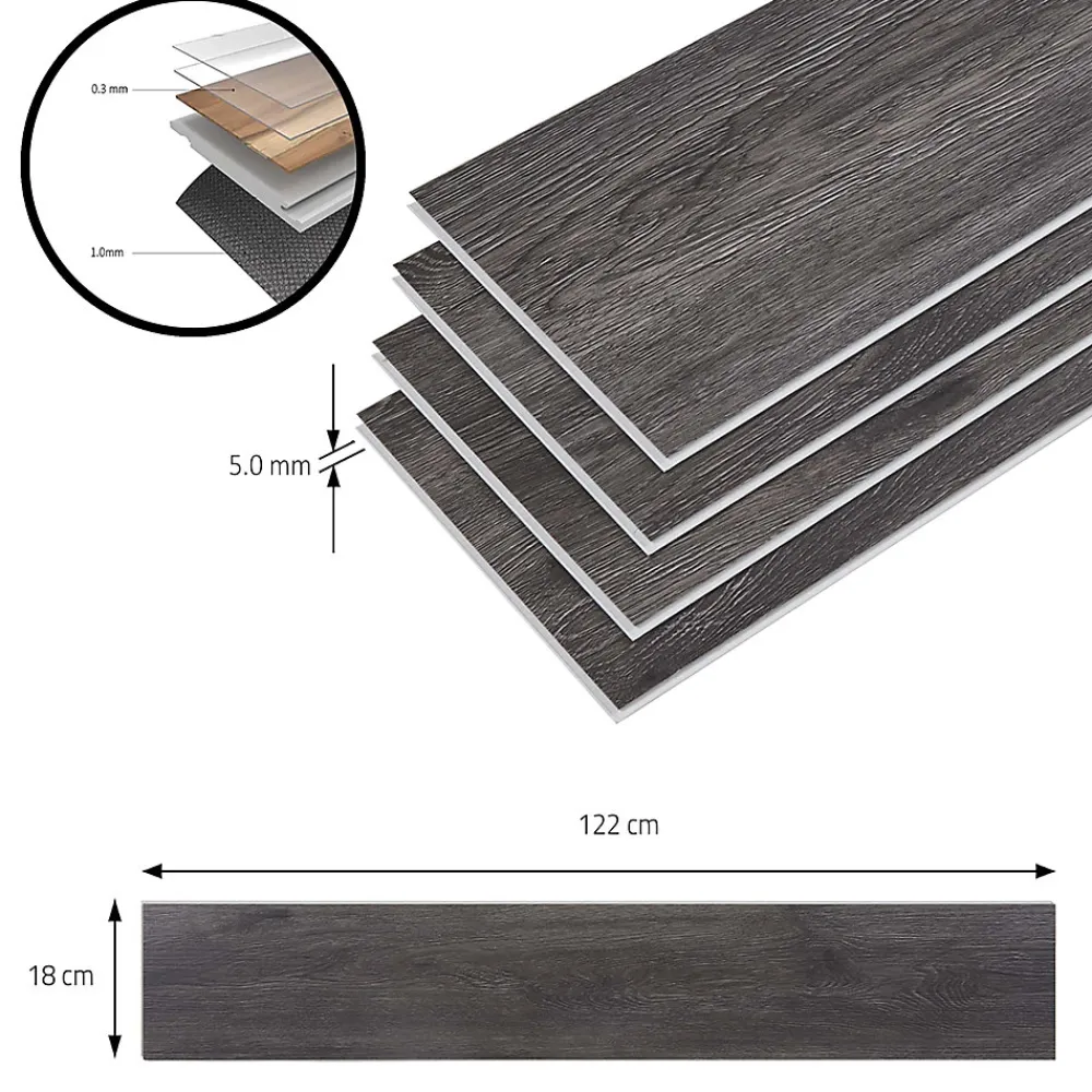 Neu.Holz Lot de 40 planches vinyle SPC Okapirg 8,784 m² 5 mm 122 x 18 cm effet chêne foncé- Dalle Et Lame Pvc