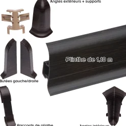 Monmobilierdesign Plinthe Pour Sol En Vinyle Et Pvc<Lot de 10 Plinthes goulotte passe-câble PVC 59 mm - 1,10 m avec angles, raccords et butées Wenge noir