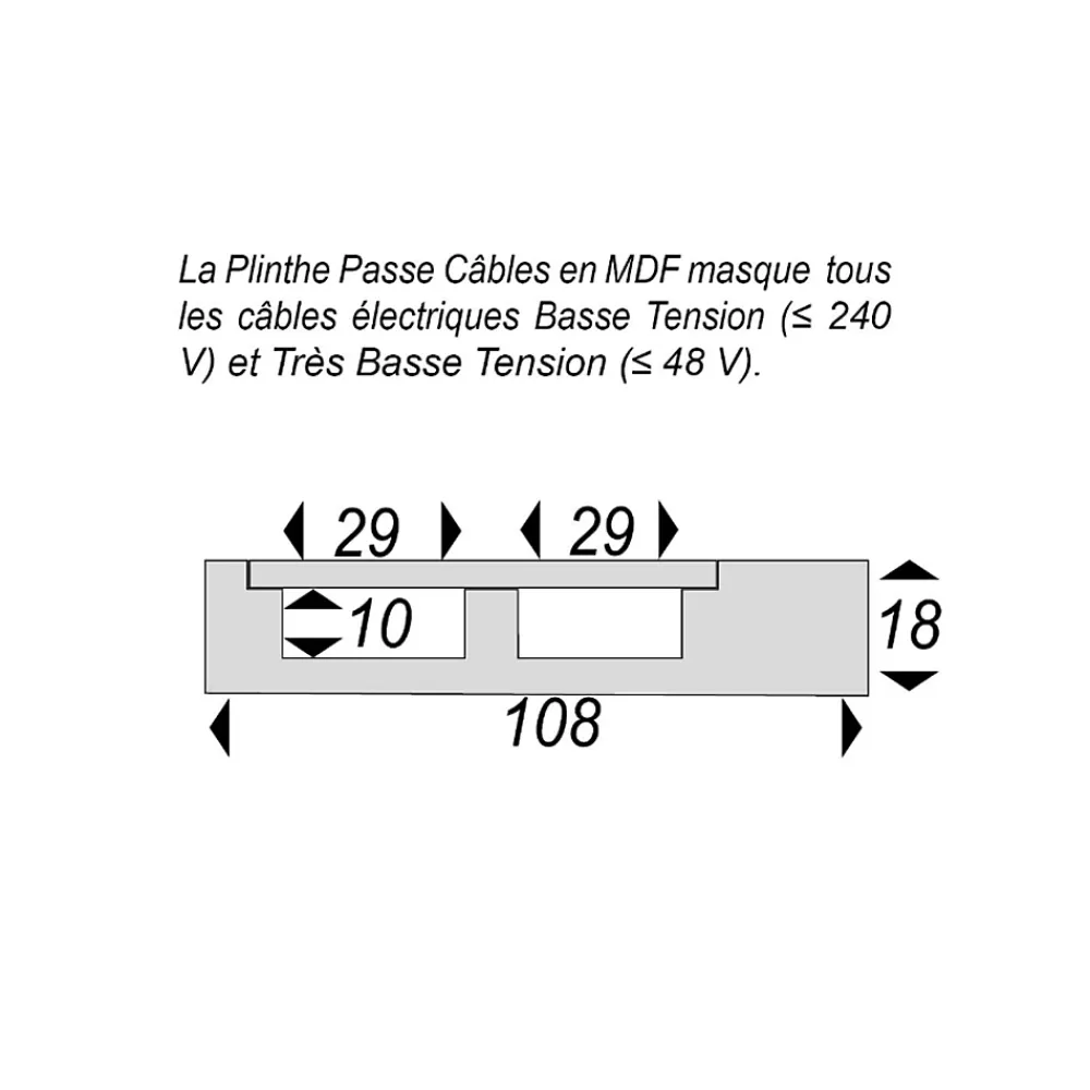 Wood&Sens Plinthe Bois|Plinthe Bois<Lot de 5 Plinthes MDF Passes-câbles à couvercle AV, L.2,44 m x H.10,8 cm, Ep.18 mm