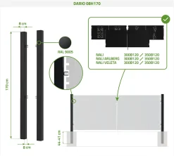 Casanoov Lot de 2 poteaux en fer DARIO 8x8cm H.170cm Noir Mat- Accesoire Pour Volet