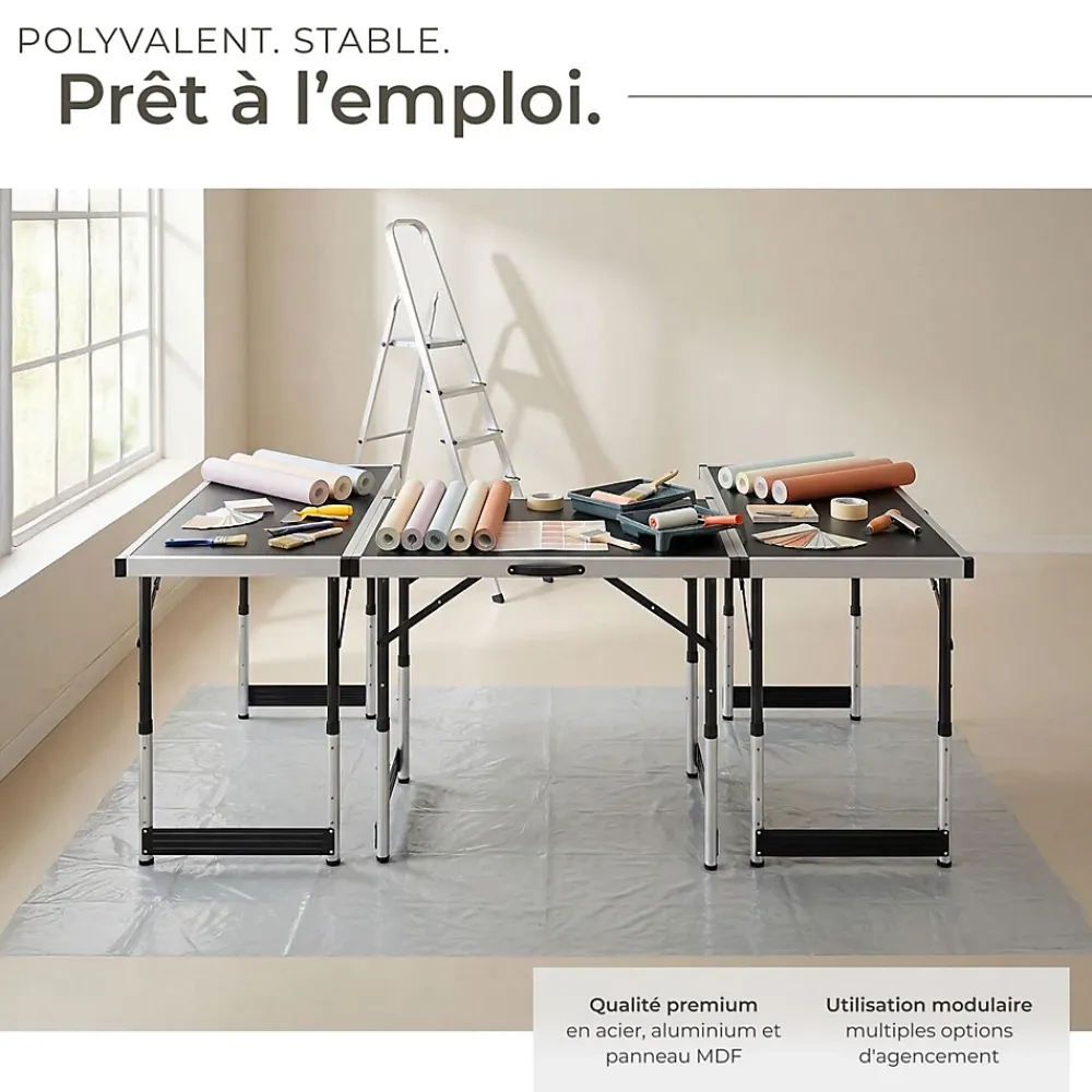 Tectake Outils Du Tapissier<Lot de 3 tables à tapisser pliable Hauteur réglable en 4 niveaux noir