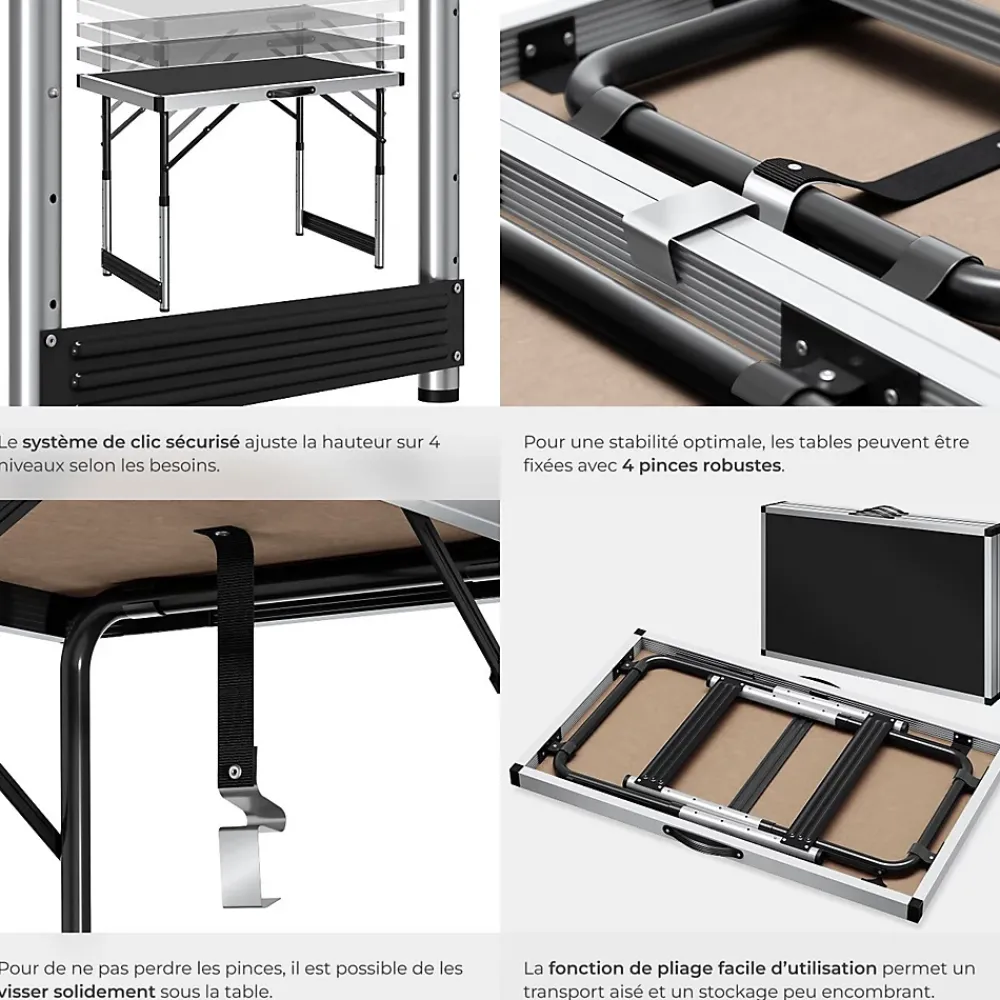 Tectake Outils Du Tapissier<Lot de 3 tables à tapisser pliable Hauteur réglable en 4 niveaux noir