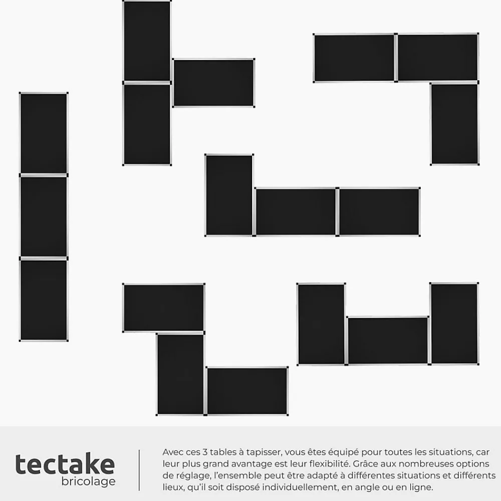 Tectake Outils Du Tapissier<Lot de 3 tables à tapisser pliable Hauteur réglable en 4 niveaux noir
