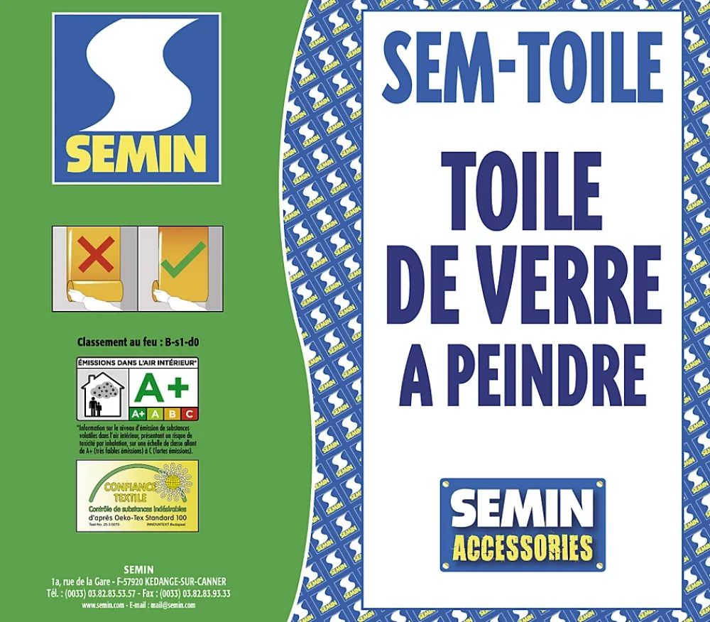 Semin Lot de 5 toiles de verre - motif crépi - rouleau 50 x 1 m- Fibre De Verre