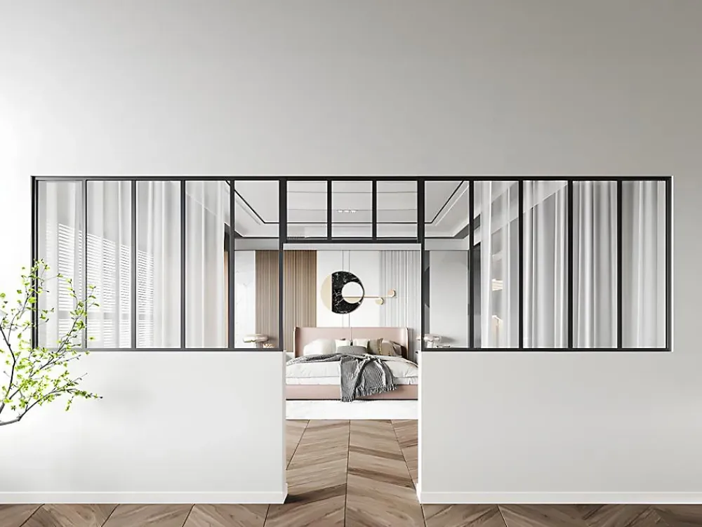 Vente-unique Verrière<Lot de 2 verrières atelier avec imposte en aluminium thermolaqué - 2 x L150 x H105 + L83 x H40 cm - Noir - BAYVIEW