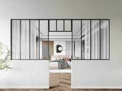 Vente-unique Lot de 2 verrières atelier avec imposte en aluminium thermolaqué - 2 x L120 x H130 + L73 x H40 cm - Noir - BAYVIEW- Verrière