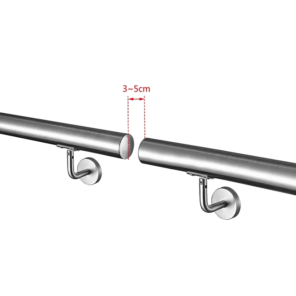 AICA Sanitaire Accessoire D'Escalier<Main courante - acier inox 304 - 180cm - Rampe escalier mural avec embouts - Pour intérieur et extérieur - Avec supports muraux